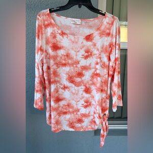 Belle by Kim Gravel Tie Die Side Tie Detail Stretchy Pullover Top Size M